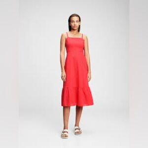 GAP Vibrant Red Midi Dress Smocked Back Size 4 Petite